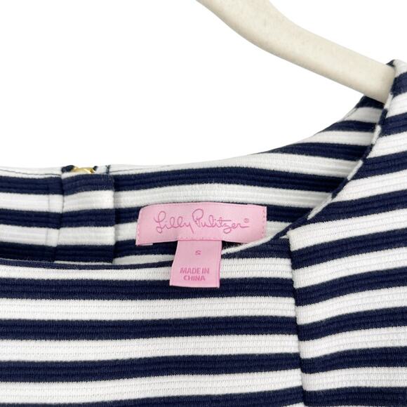 Lilly Pulitzer Blue White Striped Charlene Dress 3/4th Sleeve A Line Size Small - Picture 3 of 7